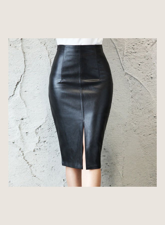 High Waist Front Slit Skirt Black  - Image 3