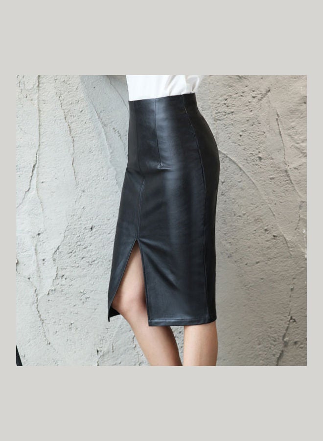 High Waist Front Slit Skirt Black  - Image 2