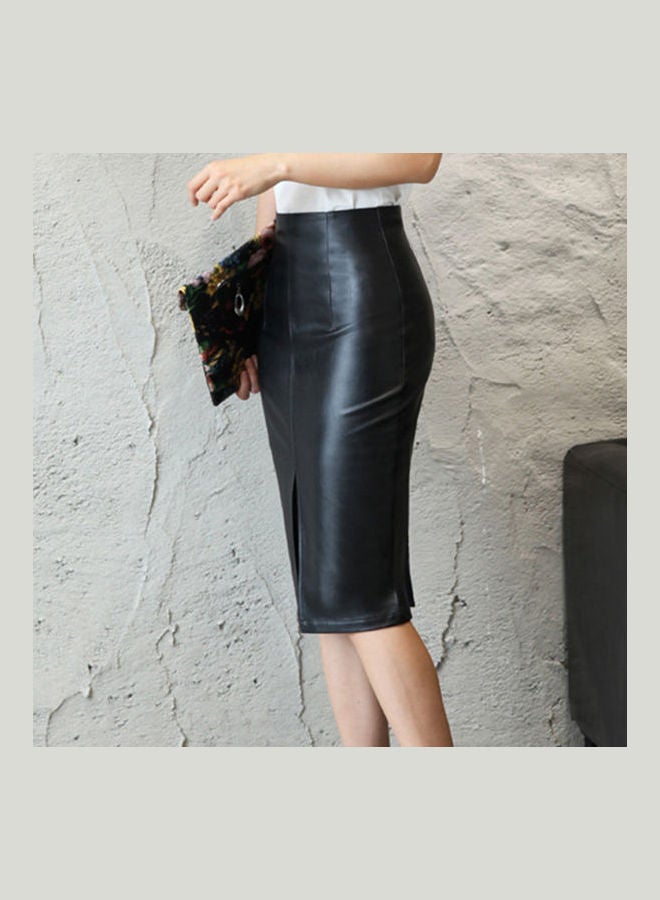High Waist Front Slit Skirt Black  - Image 5