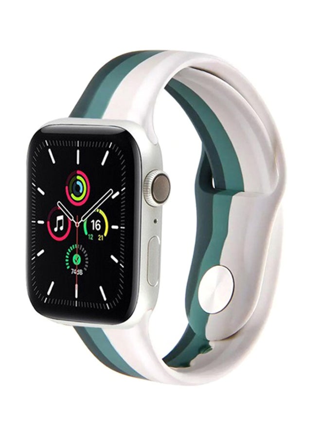 MARGOUN - Sport Silicone Replacement Band for Apple Watch 42/44/45mm White/Green - Image 1
