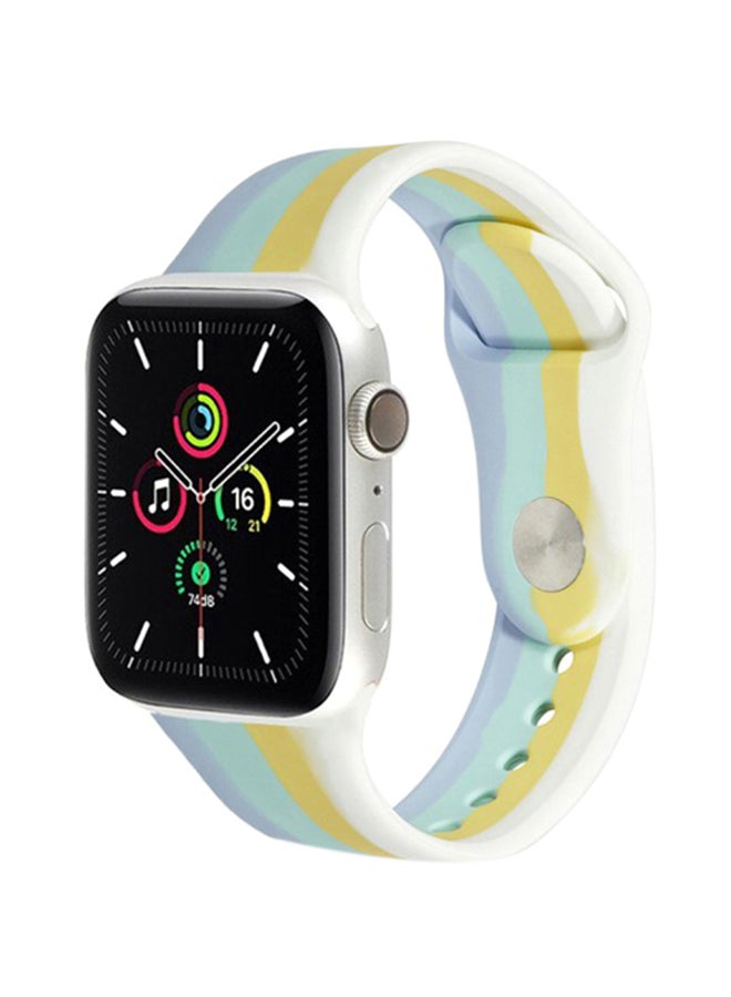 MARGOUN - Sport Silicone Replacement Band for Apple Watch 42/44/45mm White/Blue/Yellow - Image 1