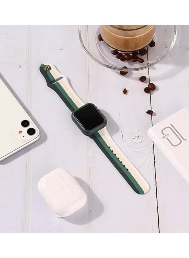 MARGOUN - Sport Silicone Replacement Band for Apple Watch 42/44/45mm White/Green - Image 1