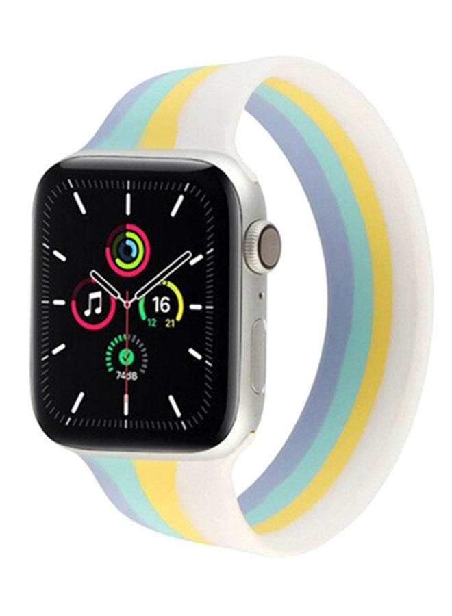 مارجون سوار بديل سولو لووب مصنوع من السيليكون لساعة أبل قياس 42/44/45 مم أزرق/أبيض/أصفر - Image 1