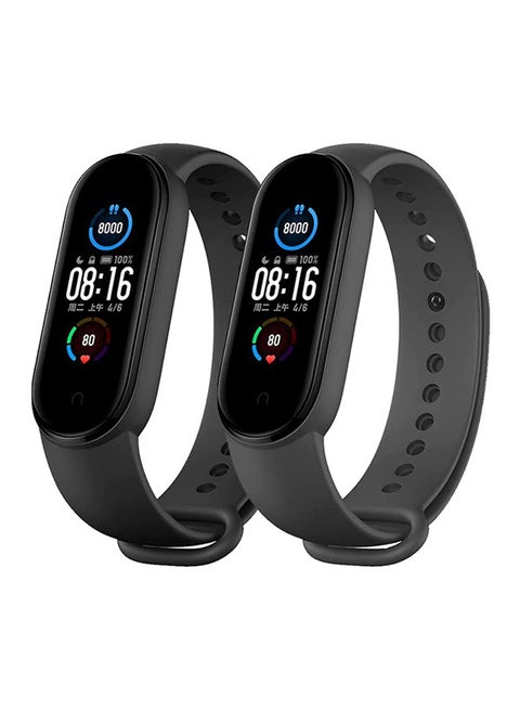 2-Piece Silicone Replacement Strap For Xiaomi Mi Band 5/6 Black