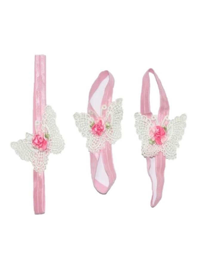 BGM 3-Piece Flower Headband Baby Hair Accessory Large Flowers White Butterflies  - Image 1