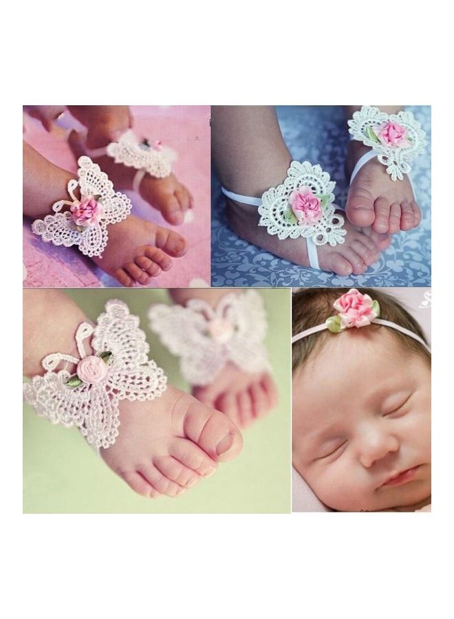 BGM 3-Piece Flower Headband Baby Hair Accessory Large Flowers White Butterflies  - Image 2