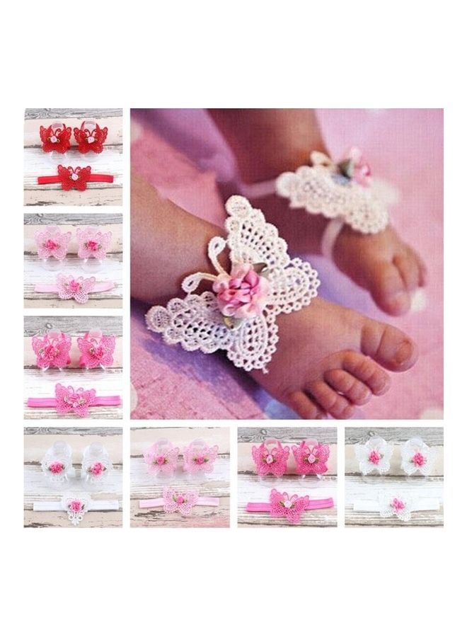 BGM 3-Piece Flower Headband Baby Hair Accessory Large Flowers White Butterflies  - Image 3