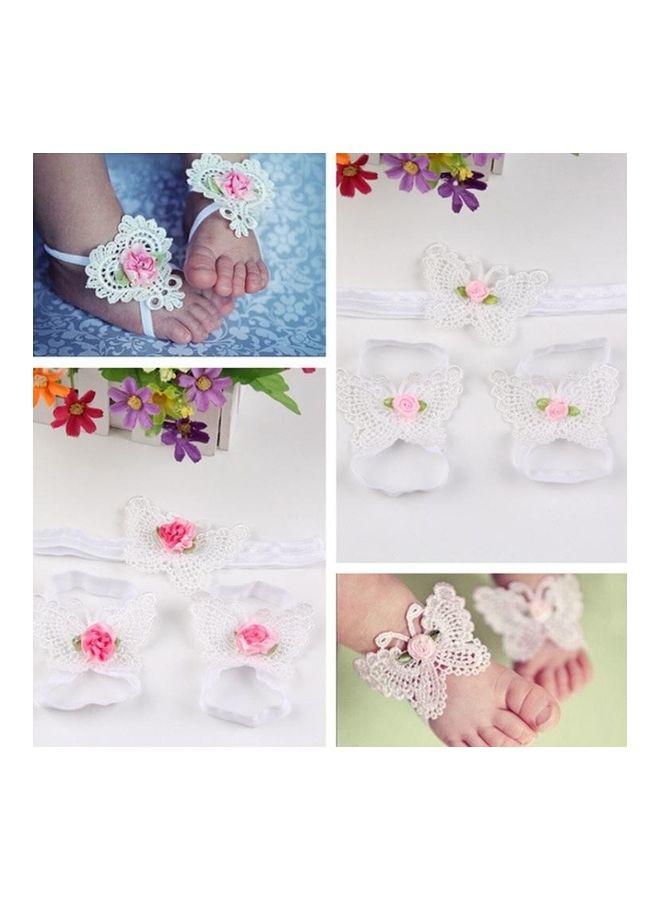 BGM 3-Piece Flower Headband Baby Hair Accessory Large Flowers White Butterflies  - Image 4