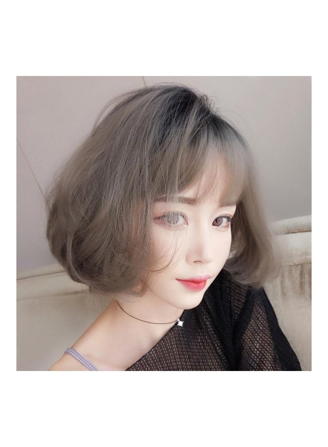 BGM Female Wave Bob Short Hair Realistic Personality Fluffy Head Cover Wig Aoki Linen Grey 26cm 