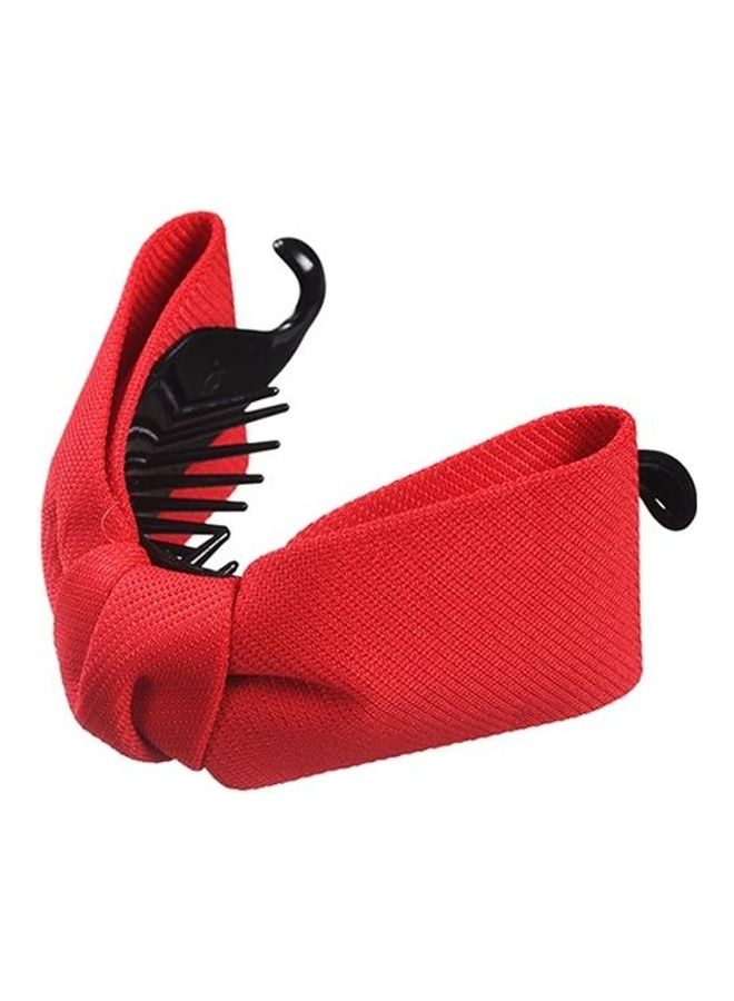 BGM Sweet Fabric Bow Elegant Women Solid Cloth Ties Banana Hair Crab Clip Red - Image 2