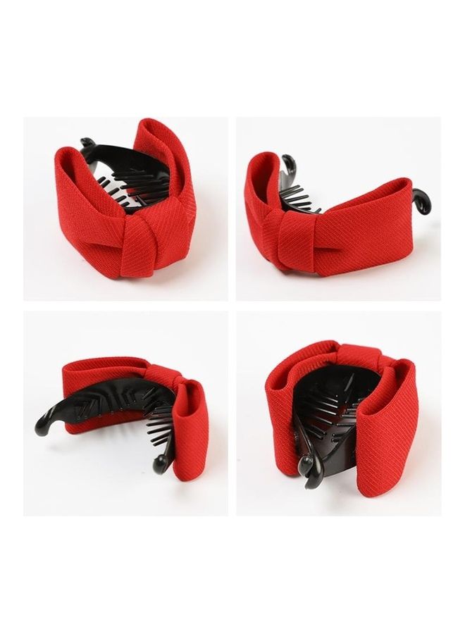 BGM Sweet Fabric Bow Elegant Women Solid Cloth Ties Banana Hair Crab Clip Red - Image 3