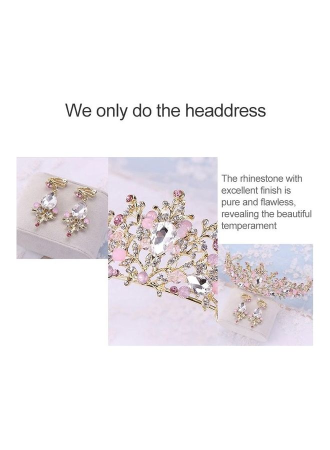 بي جي إم ربطة رأس مصنوعة يدويا من الكريستال على شكل تاج العروس مزينة باللؤلؤ وردي مع أقراط - Image 3