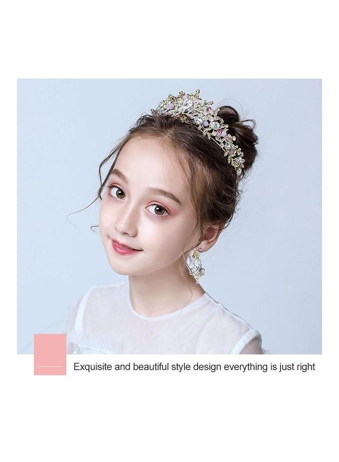 بي جي إم ربطة رأس مصنوعة يدويا من الكريستال على شكل تاج العروس مزينة باللؤلؤ وردي مع أقراط - Image 4