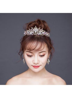 BGM Pearl Bridal Crowns Crystal Handmade Headband Pink With Earrings  - Image 5