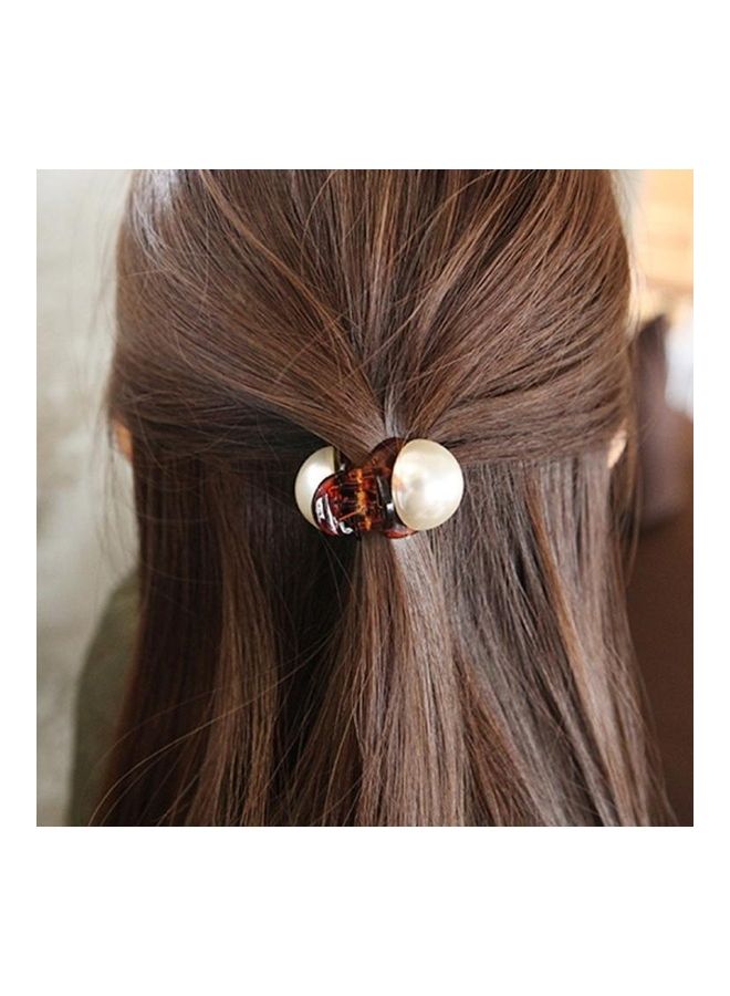 BGM Girls Pearl Mini Hair Claw Brown/White 2.4cm - Image 1
