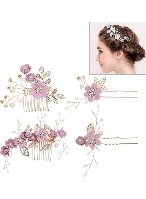 Fashion Flower Jewelry Hair Pins Purple Sets