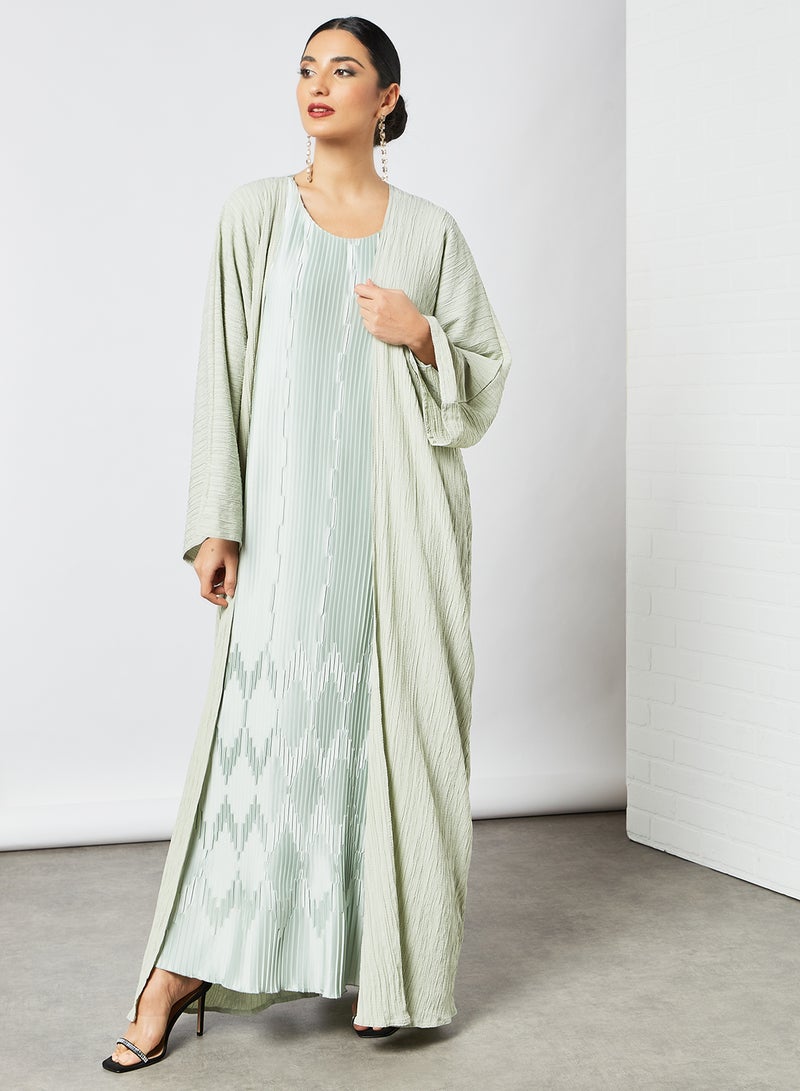 Bousni Pistachio Pleated Inner Abaya Green  - Image 1