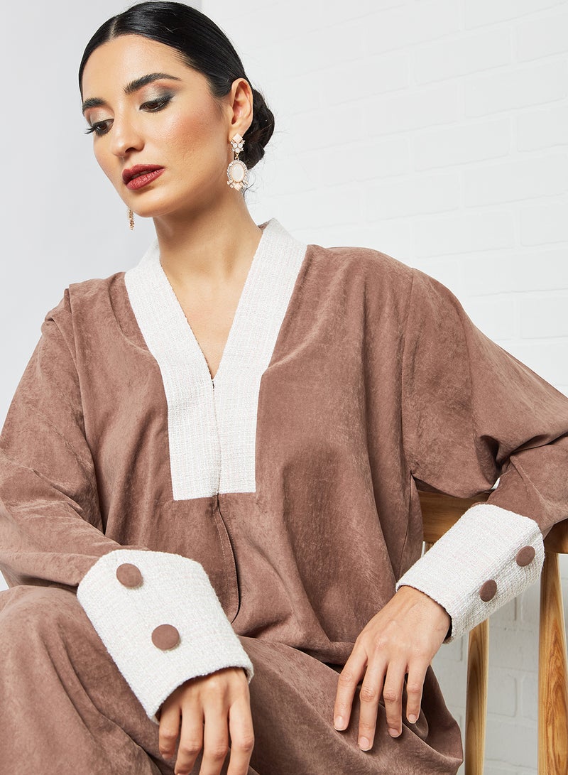Bousni Coat Collared Abaya Brown  - Image 4