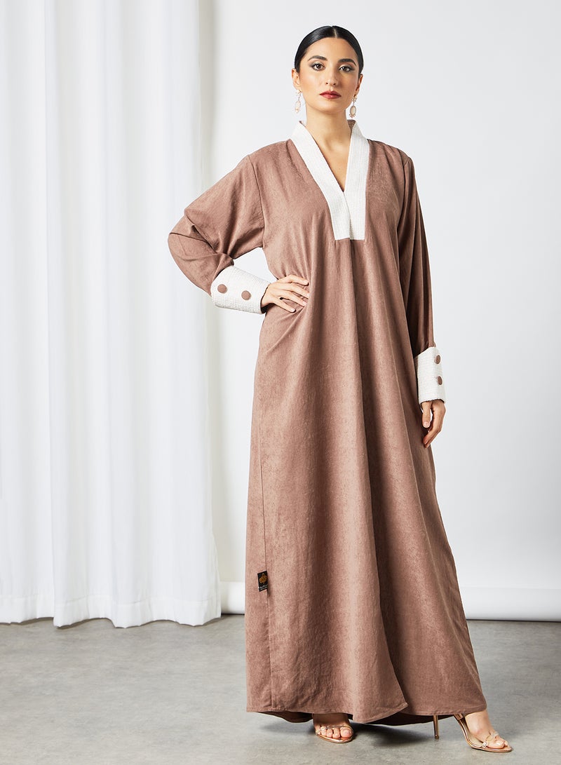 Bousni Coat Collared Abaya Brown  - Image 1