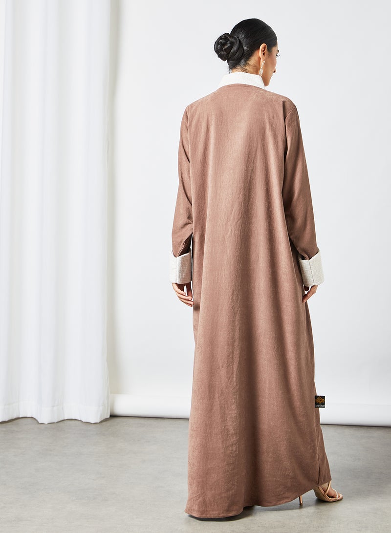 Bousni Coat Collared Abaya Brown  - Image 2