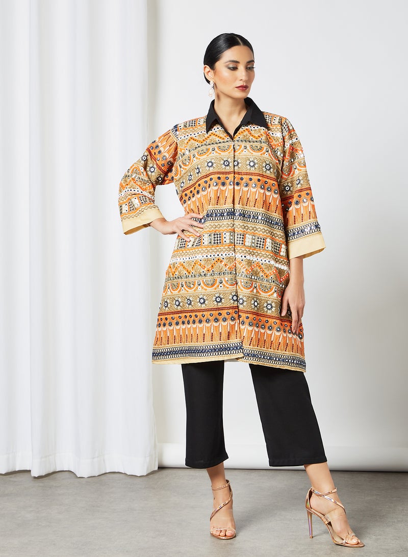 Bousni Printed Modest Tunic And Pants Set Multicolour  - Image 1