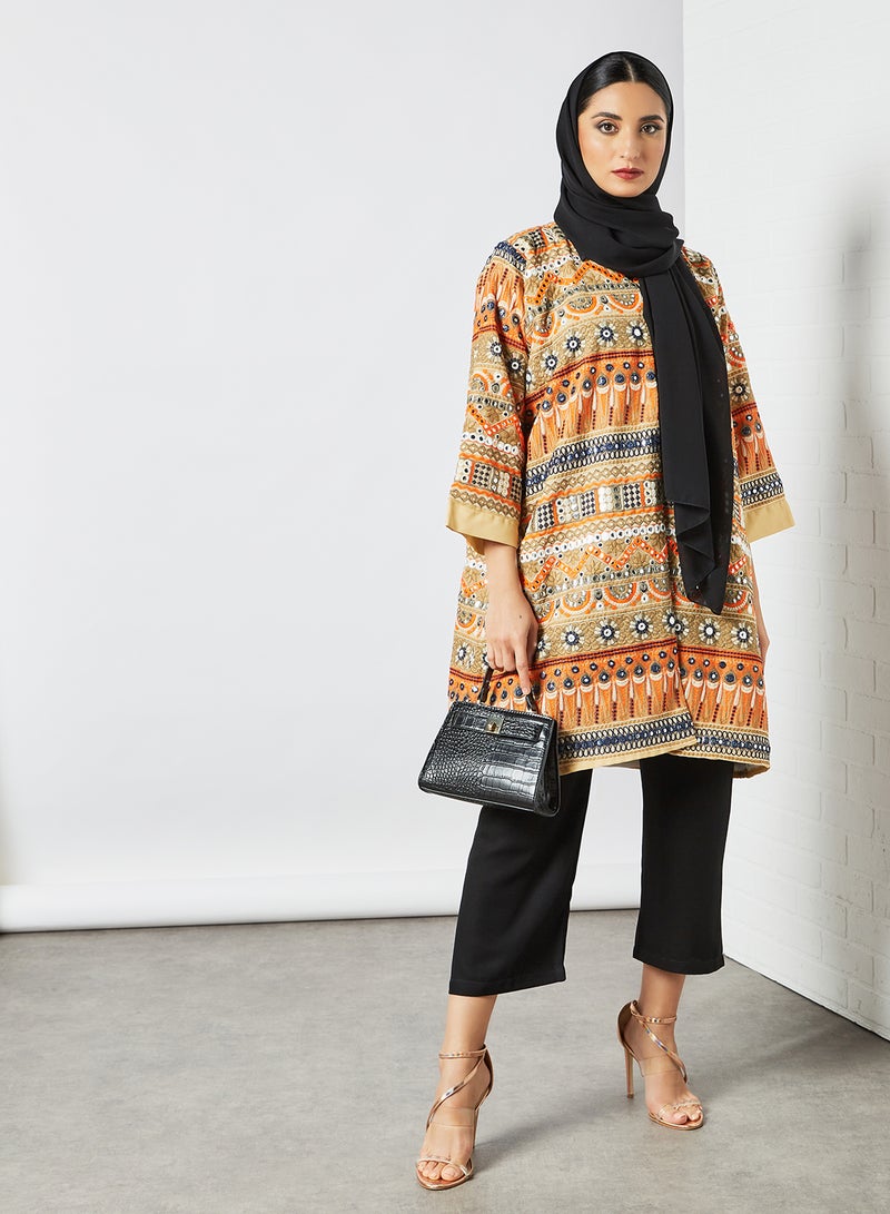 Bousni Printed Modest Tunic And Pants Set Multicolour  - Image 5