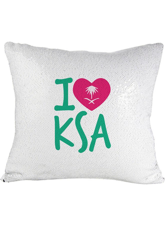 إم إي سي وسادة مزينةٌ بالترتر مطبوع عليها عبارة "I Love KSA Saudi National Day". أسود 40x40سم