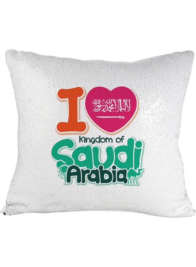 إم إي سي "وسادة مزينة بالترتر مطبوع عليها عبارة "I Love Kingdom of Saudi Arabia" أزرق فاتح 40x40سم