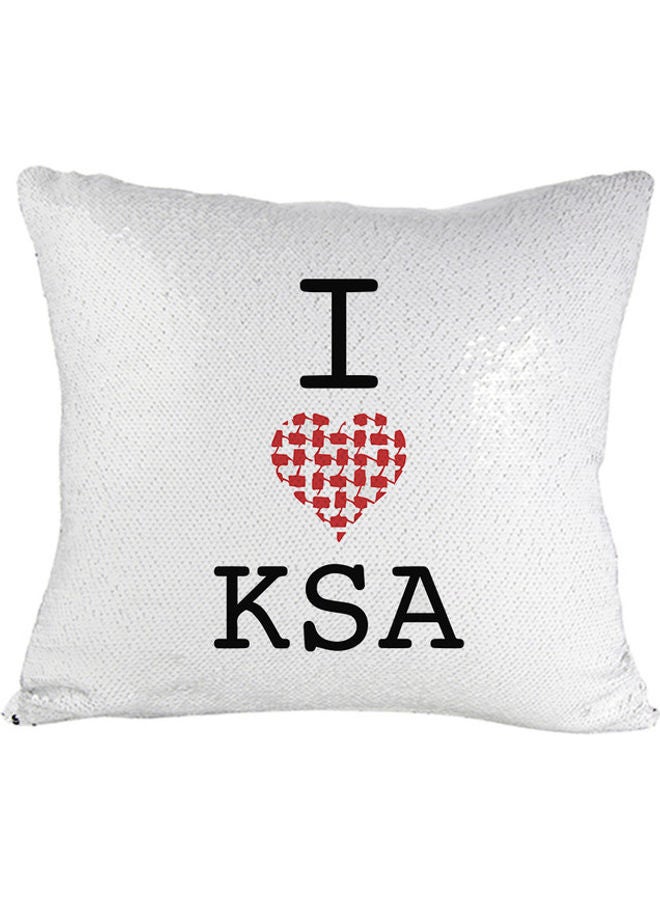 إم إي سي وسادة مزينةٌ بالترتر، مطبوع عليها عبارة 'I Love Saudi Arabia National Day' أخضر 40x40سم