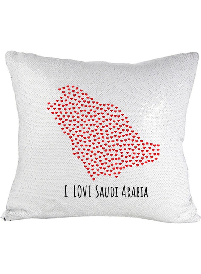 إم إي سي وسادة مزينة بالترتر مطبوع عليها عبارة 'I Love Saudi Arabia National Day' أخضر 40x40سم