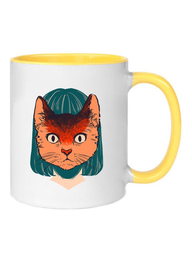 MEC Cute Cat Art Illustration Printed Mug Yellow