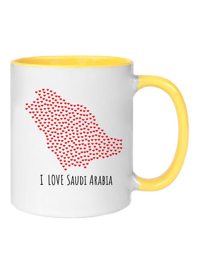 إم إي سي مج مطبوع عليه عبارة I Love Saudi Arabia National Day" أصفر