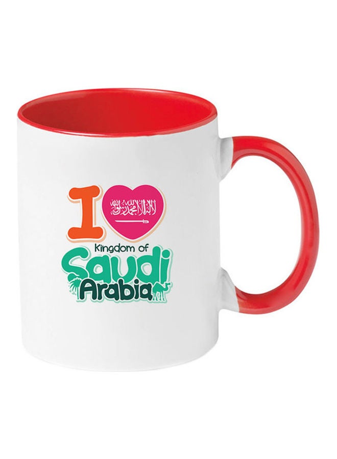 إم إي سي مج مطبوع عليه عبارة "I Love Kingdom of Saudi Arabia" للإحتفال باليوم الوطني أبيض/أحمر