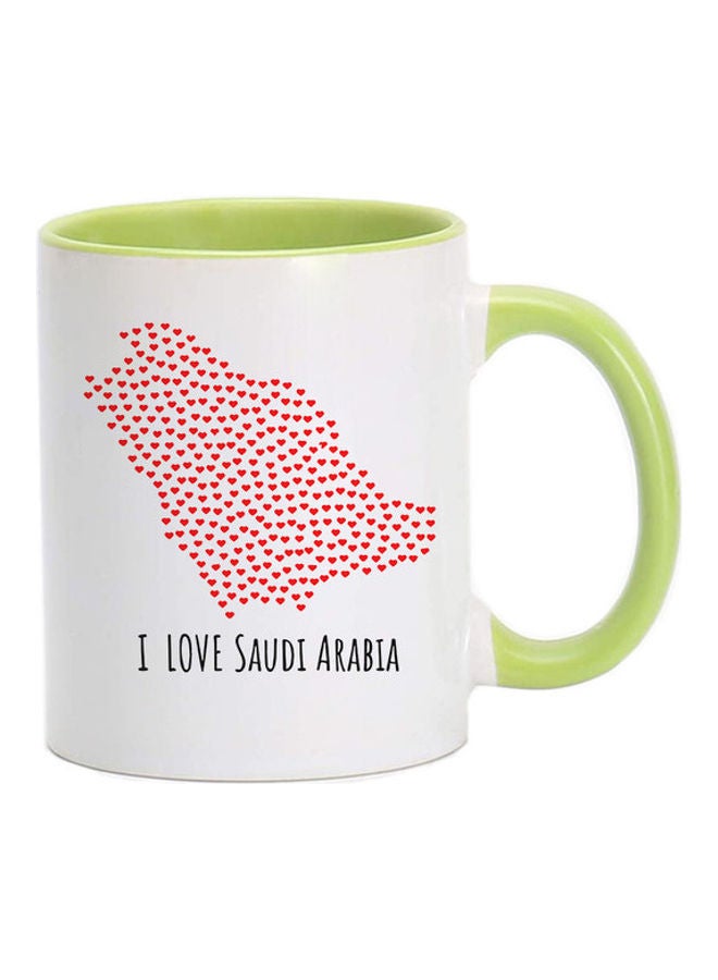 إم إي سي مج مطبوع عليه عبارة I Love Saudi Arabia National Day" أخضر