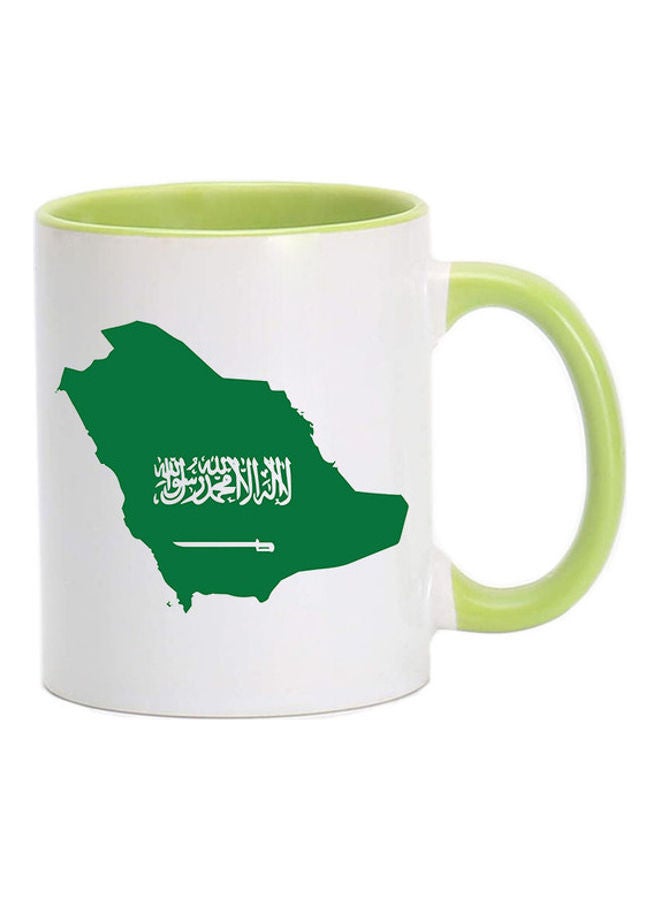 إم إي سي مج مطبوع عليه عبارة I Love Saudi Arabia" مع خريطة للسعودية أبيض/أخضر