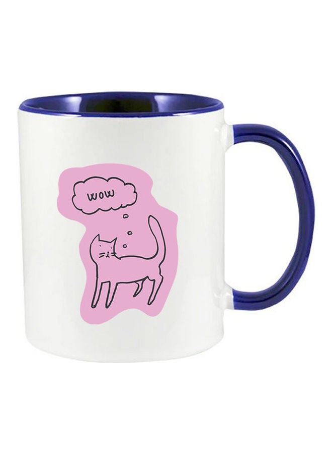 إم إي سي مج نطبوع عليه رسمة قطة وكلمة "Wow" أزرق