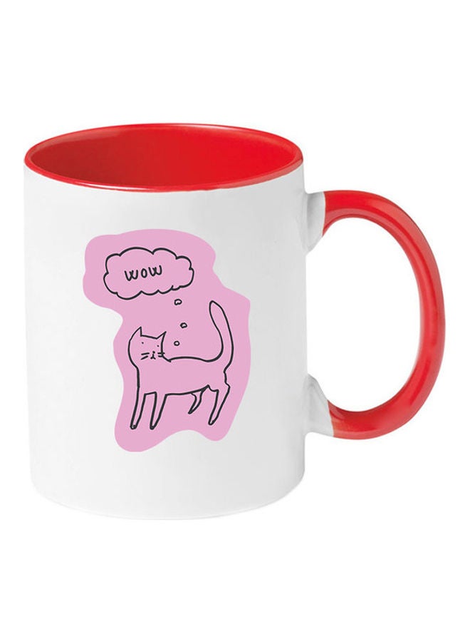 إم إي سي مج نطبوع عليه رسمة قطة وكلمة "Wow" أحمر