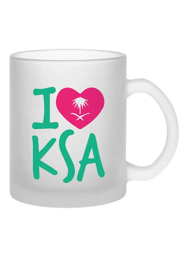 إم إي سي مج مطبوع عليه عبارة "I Love KSA " لليوم الوطني السعودي. أبيض.