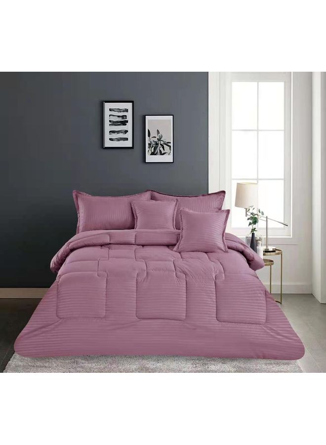 Dream Bell - 6-Piece King Striped Luxury Comforter Set Cotton Lavender - Image 1