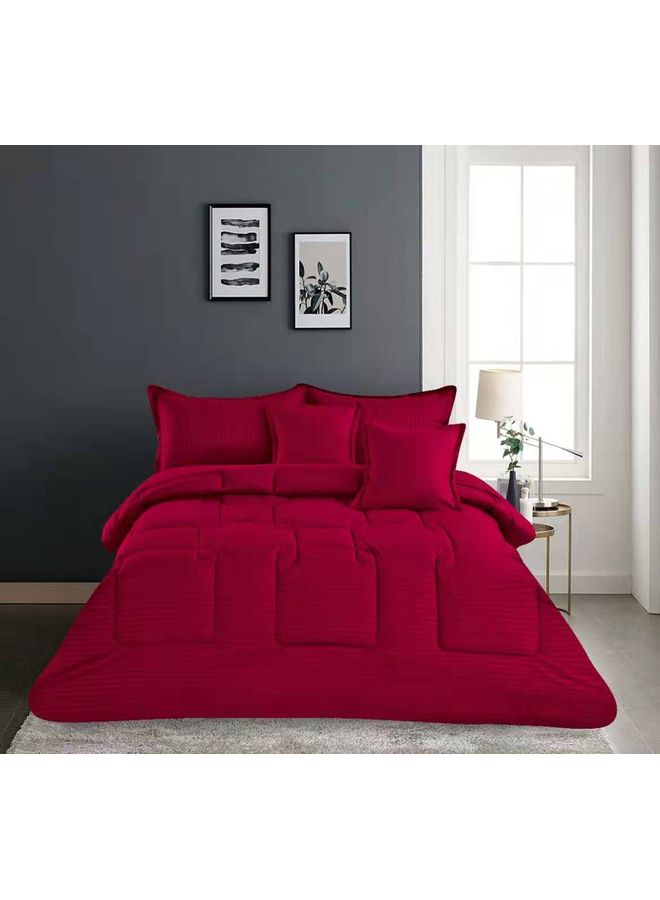 Dream Bell - 6-Piece King Striped Luxury Comforter Set Cotton Maroon - Image 1