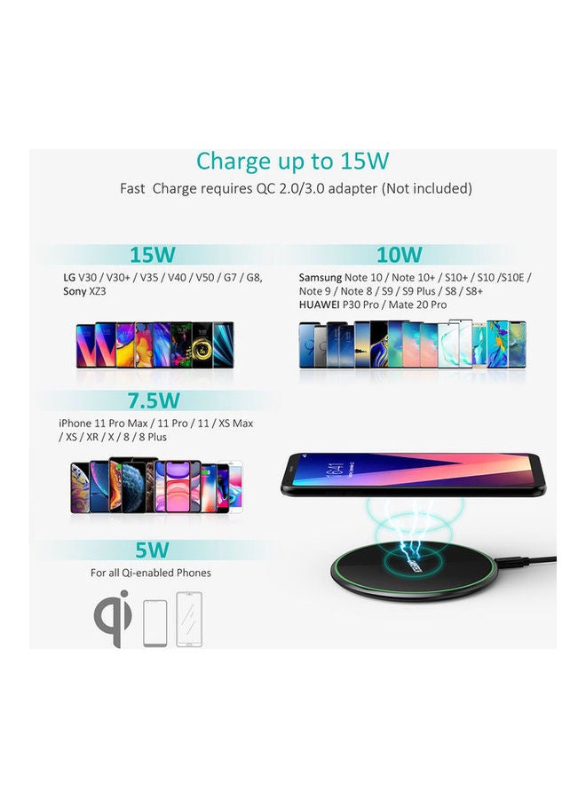 CHOETECH 15W Zinc Alloy Fast Wireless Charging Pad for Apple Iphone 13/12 , Samsung Note/S Series ,Huawei P/Mate Series , LG V/G Series Black - Image 3