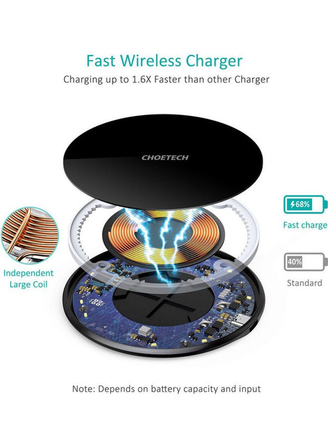 CHOETECH 15W Zinc Alloy Fast Wireless Charging Pad for Apple Iphone 13/12 , Samsung Note/S Series ,Huawei P/Mate Series , LG V/G Series Black - Image 4