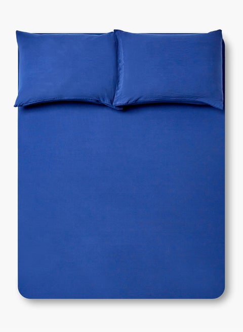Fitted Bedsheet Set Single Size Size Microfiber Material Light Weight Soft Feel Everyday Use 90 GSM 1 Bed Sheet And 2 Pillow Case Navy Blue Color Polyester Navy Blue 120 x 200 + 33cm