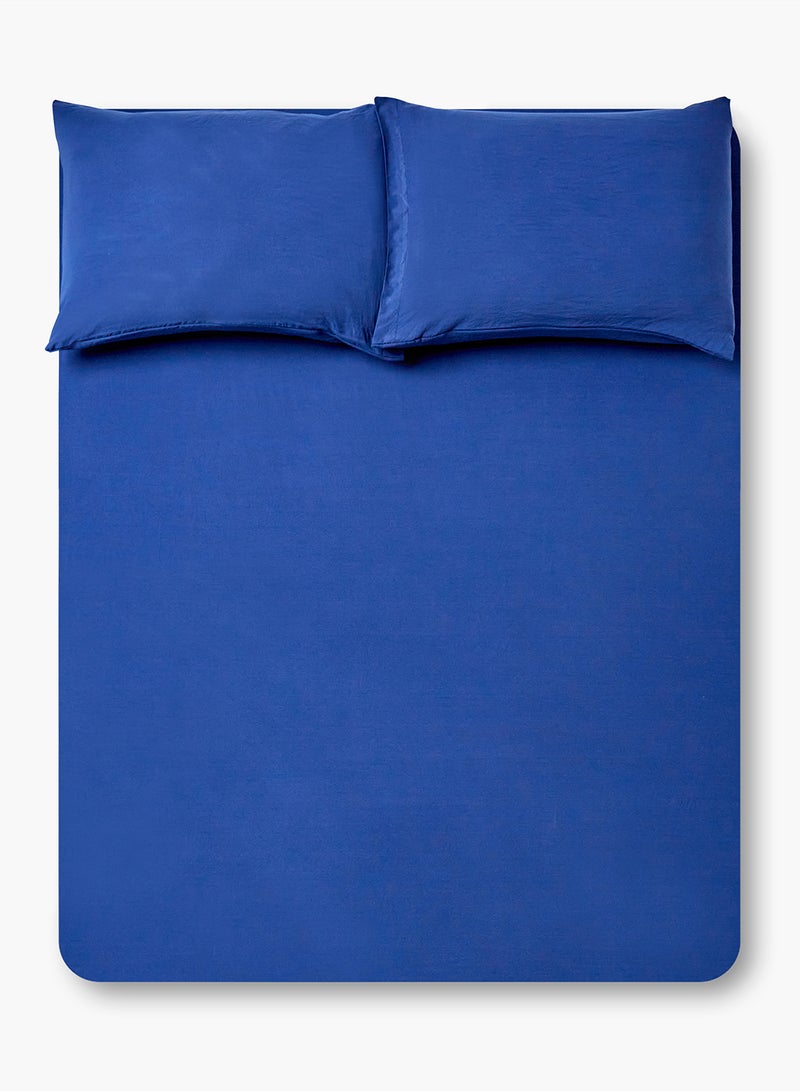 Fitted Bedsheet Set Single Size Size Microfiber Material Light Weight Soft Feel Everyday Use 90 GSM 1 Bed Sheet And 2 Pillow Case Navy Blue Color Polyester Navy Blue 120 x 200 + 33cm