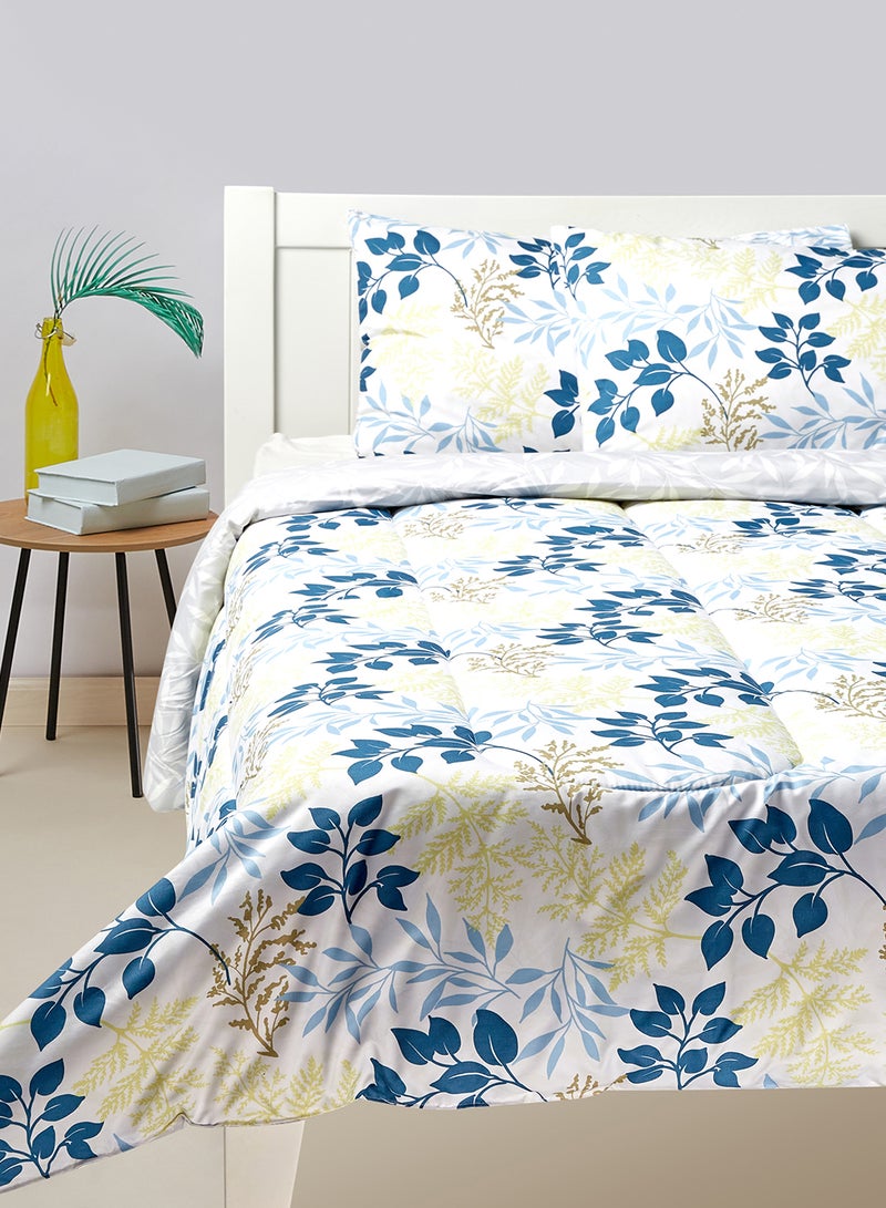 Amal - Comforter Set King Size- All Season Everyday Use Bedding Set Extra Soft Microfiber With 1 Comforter 220 x 240cm+ 2 Pillow Covers 50X75 Cm - White/Blue/Yellow 220 x 240cm Polyester White/Blue/Yellow 220 x 240cm - Image 1