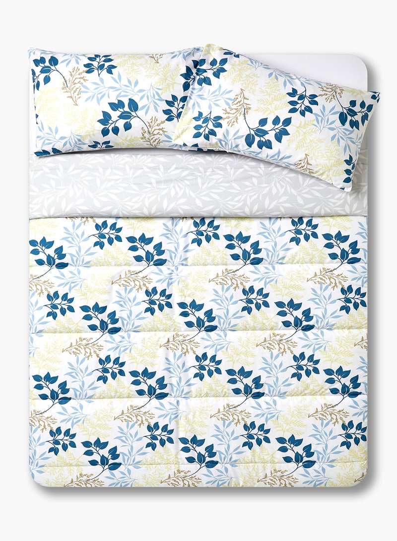 Amal - Comforter Set King Size- All Season Everyday Use Bedding Set Extra Soft Microfiber With 1 Comforter 220 x 240cm+ 2 Pillow Covers 50X75 Cm - White/Blue/Yellow 220 x 240cm Polyester White/Blue/Yellow 220 x 240cm - Image 1