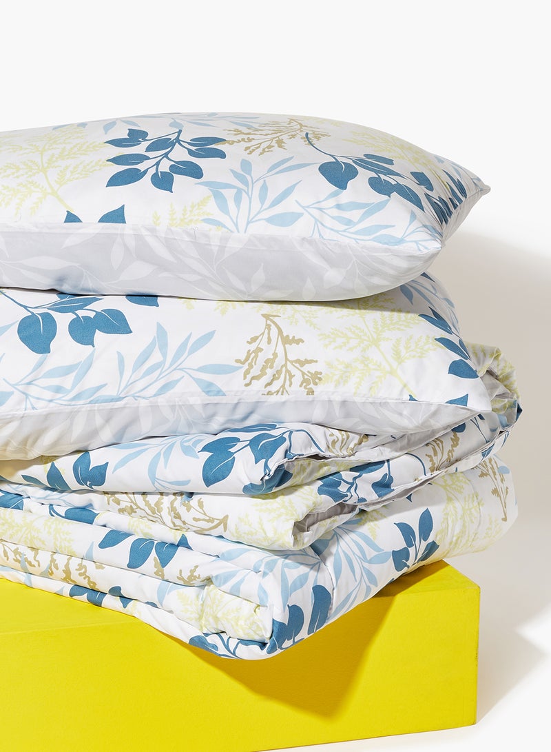 Amal - Comforter Set King Size- All Season Everyday Use Bedding Set Extra Soft Microfiber With 1 Comforter 220 x 240cm+ 2 Pillow Covers 50X75 Cm - White/Blue/Yellow 220 x 240cm Polyester White/Blue/Yellow 220 x 240cm - Image 1