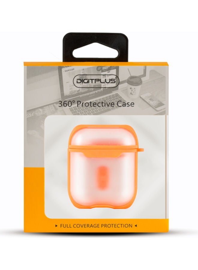 Digitplus - 360-Degree Protective Cover For Apple AirPods With Carabiner Orange/White - Image 1