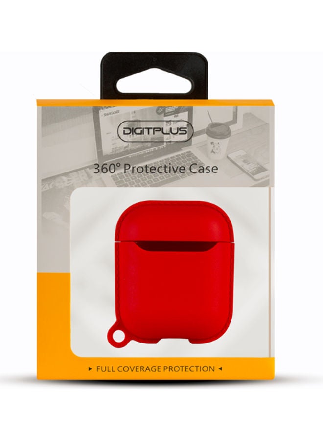 ديجيتبلس غطاء حماية 360 درجة لسماعات أبل آيربودز مع حلقة بقفل زنبركي أحمر - Image 3