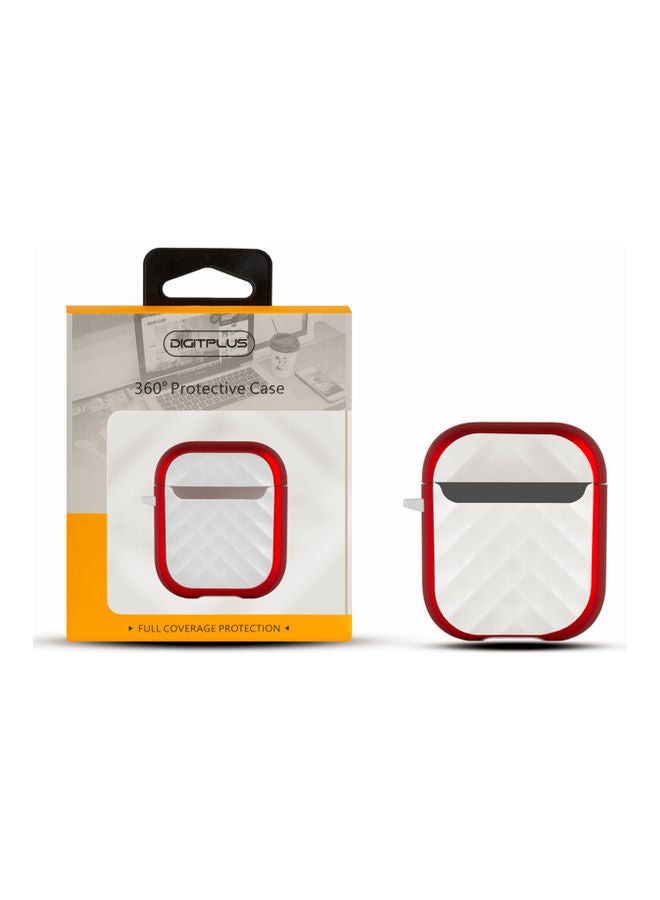 ديجيتبلس غطاء حماية 360 درجة لسماعات أبل آيربودز مع حلقة بقفل زنبركي أبيض/أحمر - Image 2